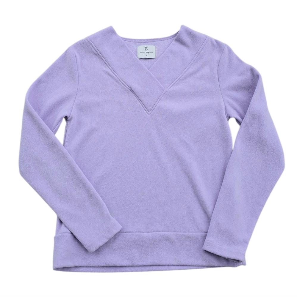 Dudley Stephens Valley Terry Fleece V Neck Sweatshirt Lavender Purple Size XS
